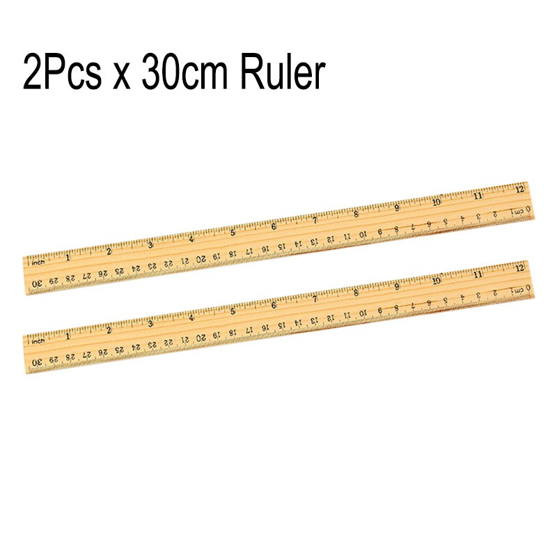 2Pcs Wooden Straight Ruler Double Side Scale CM Inch Office School Measuring Tool Stationery Photography Props 15CM 20CM 30CM: 2Pcs x 30cm