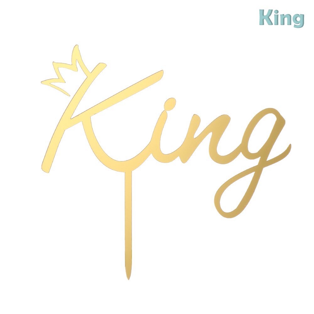 Goud Koning Koningin Prins Prinses Kroon Cake Topper Gelukkige Verjaardag Cupcake Topper Bruiloft Valentijnsdag Party Cake Decor: King