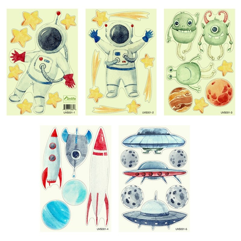 Fluorescent Luminous space Planets rocket stars glow in the dark home decor UFO astronaut Wall Stickers for kids baby room: Default Title