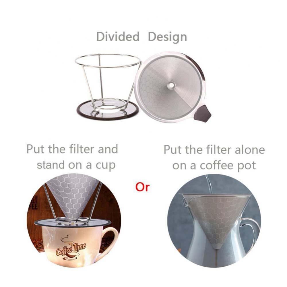 Reusable Coffee Filter Durable Stainless Steel Holder Mesh Funnel Baskets Coffee Filter Pour Over Dripper Strainer Coffee Tool