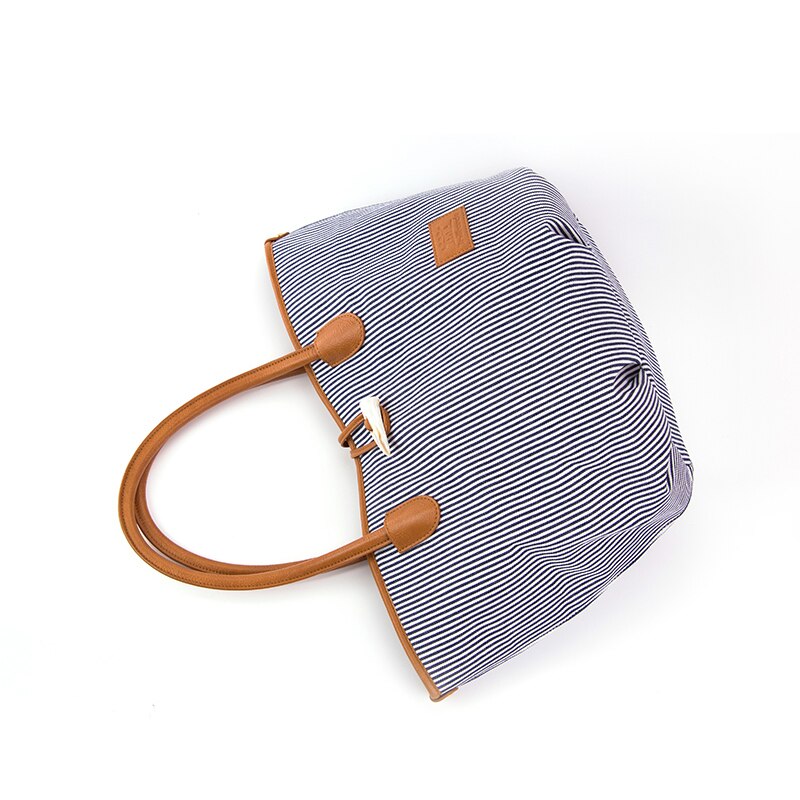 Bolso de lona a rayas para mujer, bolso de mano de pu con retazos, bolso de mano para mujer, botón simple, bolso de lona para mujer