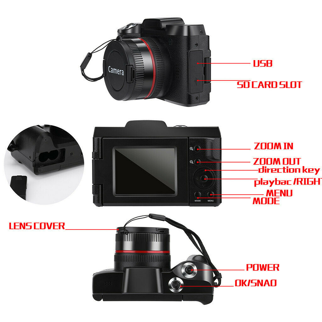 Digital Full HD 1080P 16MP Camera Video Camcorder Vlogging Flip Selfie Camera 16 Million Pixels Camera