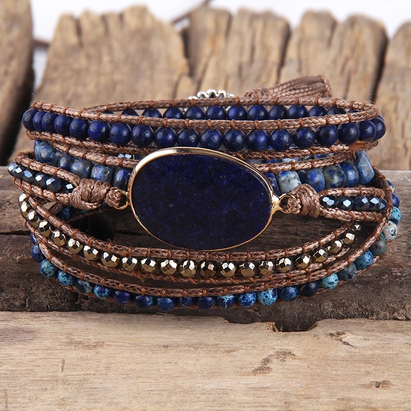 RH Handma joyería bohemia accesorio mezclado piedras naturales encanto 5 hebras pulseras envolventes