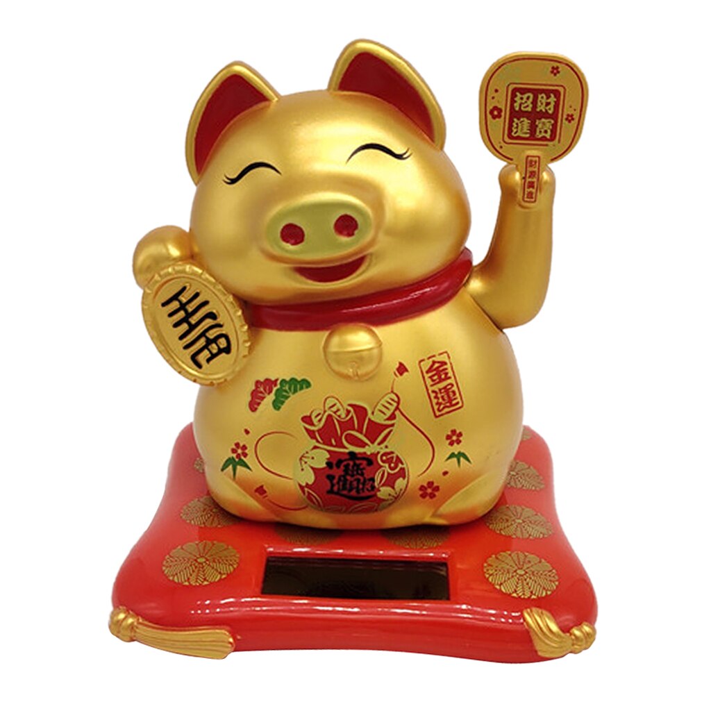 Solar Power Fortune Golden Pig Home Office Car Ornament Cafe Shop Decoration