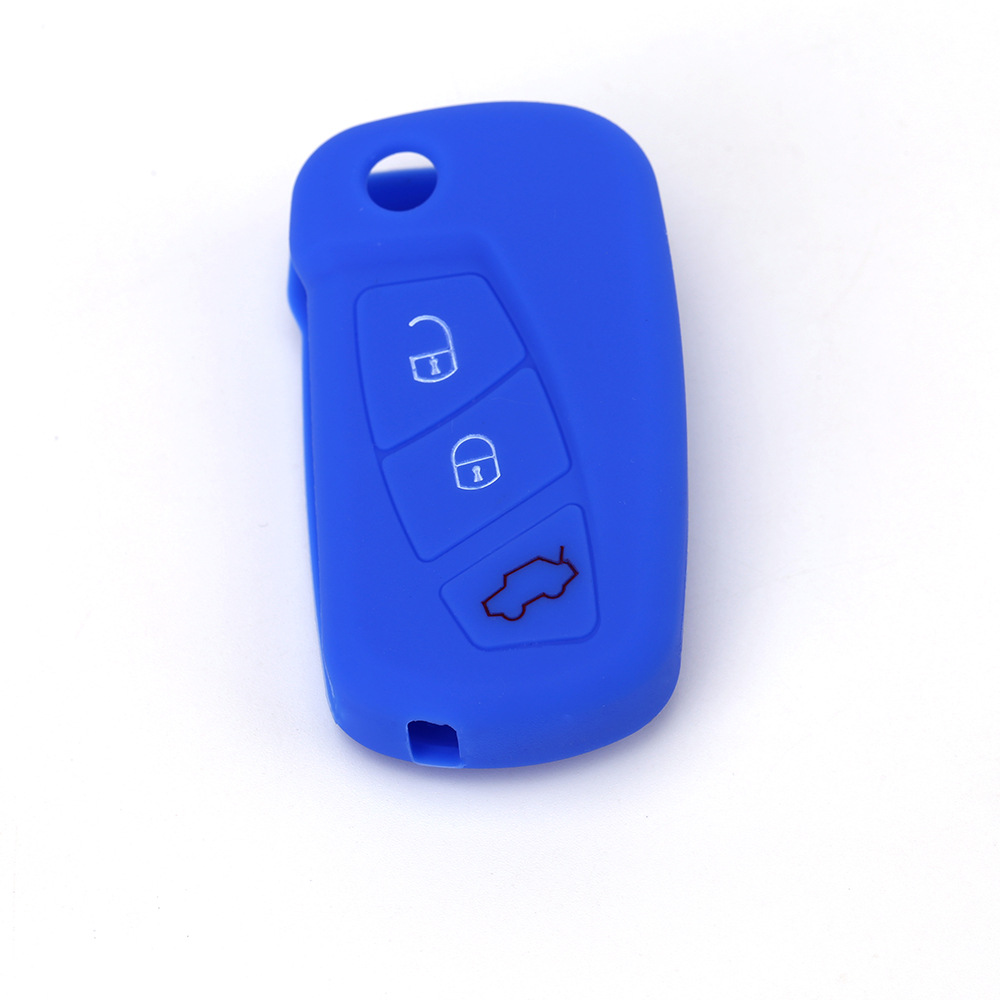 3 Buttons Silicone Car Key Case for Ford KA MK2 Aftermarket Folding Keychain Holder Remote Control Fob Protector Cover: sea blue