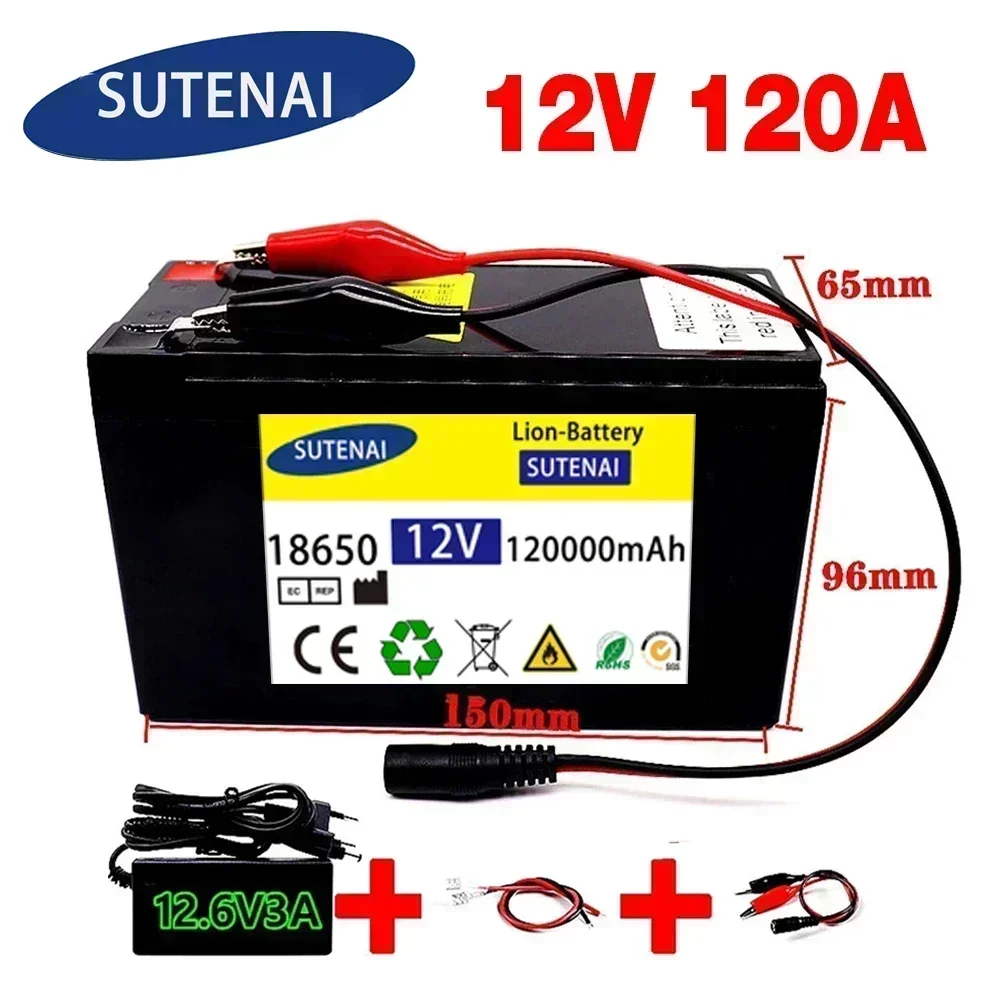 12V 120Ah 120000 Batterie au lithium mAh 18650, pulvérisateur 30A, BMS intégré à courant élevé pour véhicule électrique + chargeur 12.6V