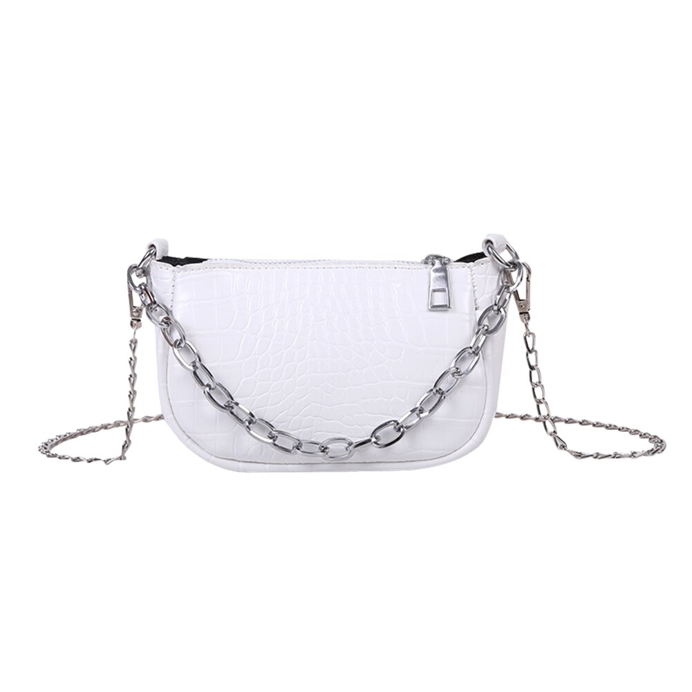 Einfache PU Leder Kette Schulter Bote Schulter Kupplung PU Leder Weibliche Schulter Umhängetaschen Feste Alligator aufbringen: Weiß