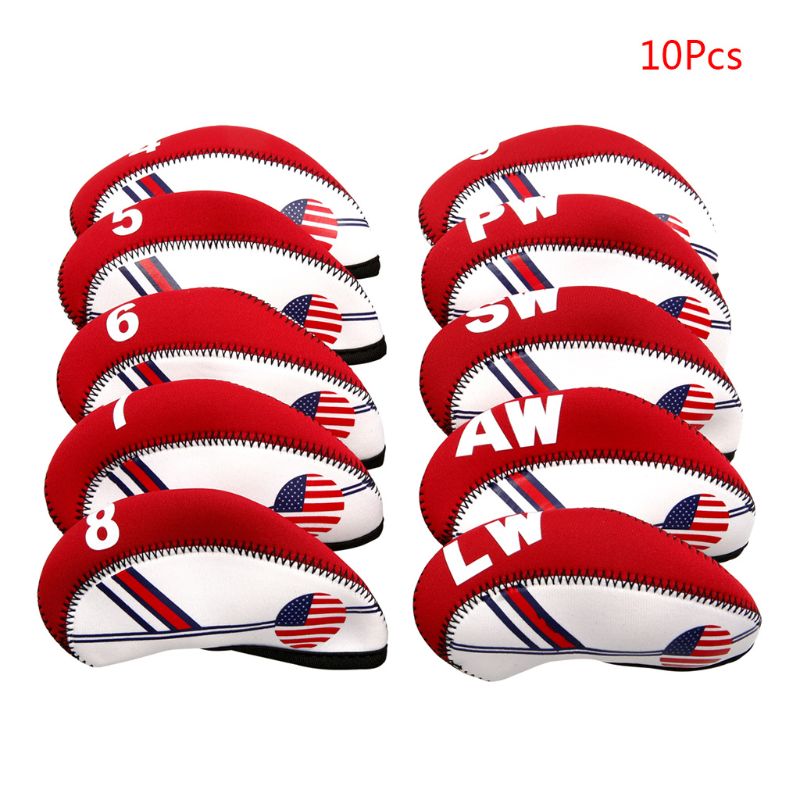 Ootdty 10 Stks/set Draagbare Sport Neopreen Golf Club Head Cover Iron Beschermende Headcovers Case Set Cover Vintage Protector: Rood