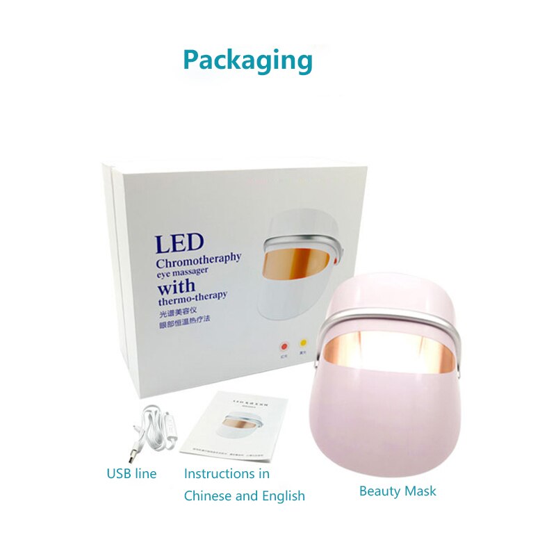3 Colors LED Light Therapy Face Mask Anti Wrinkle Firming Skin Rejuvenation Compress Vibration Massage Beauty Mask