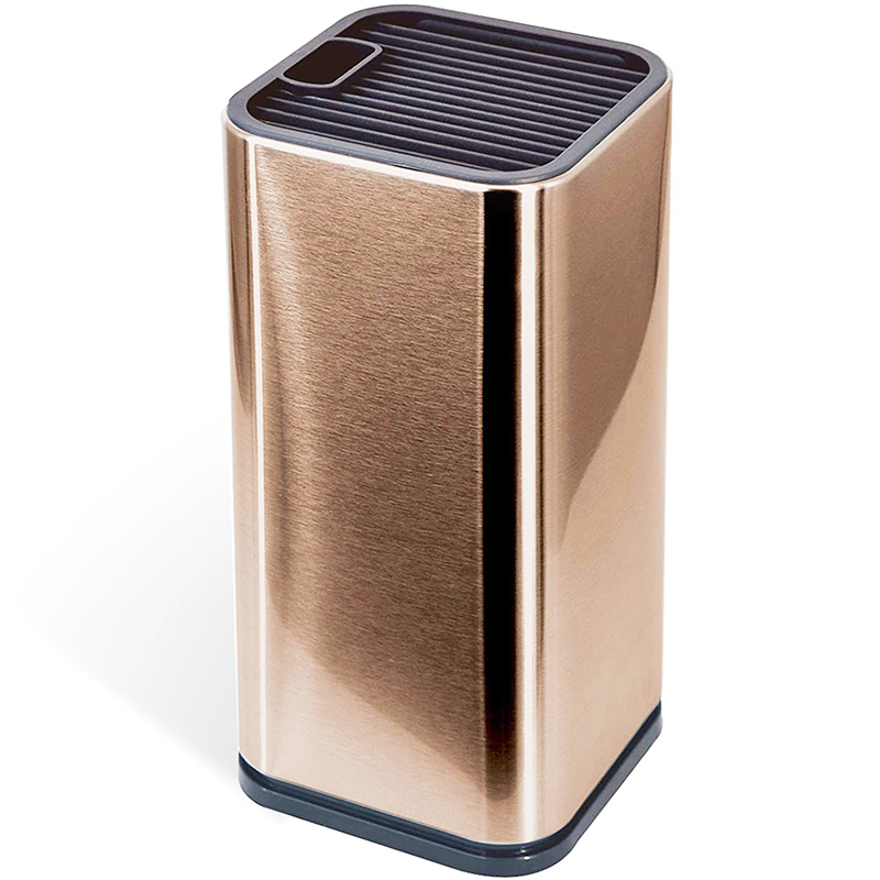 Universal Knife Block, Knife Holder For Kitchen Counter, Stainless-Steel Modern Rectangular with Scissors-slots: Rectangular Gold