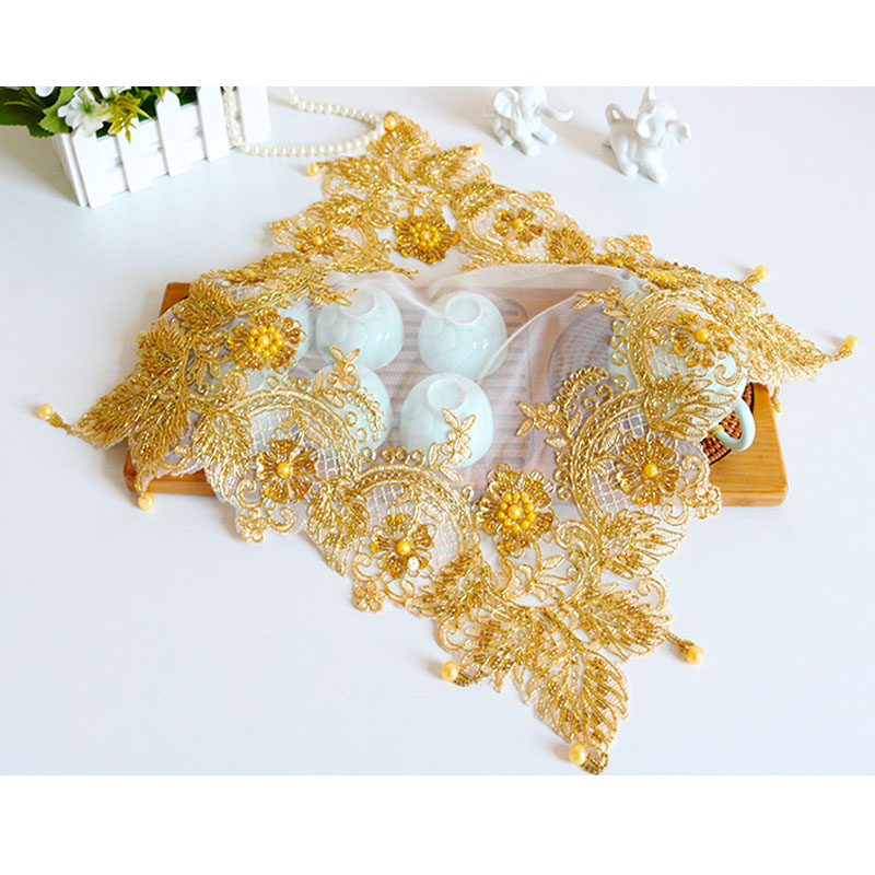 Luxus spitze Gold perlen stickerei ort tisch matt tuch Pad tasse becher gericht deckchen Tee Untersetzer tischset Weihnachten hochzeit küche