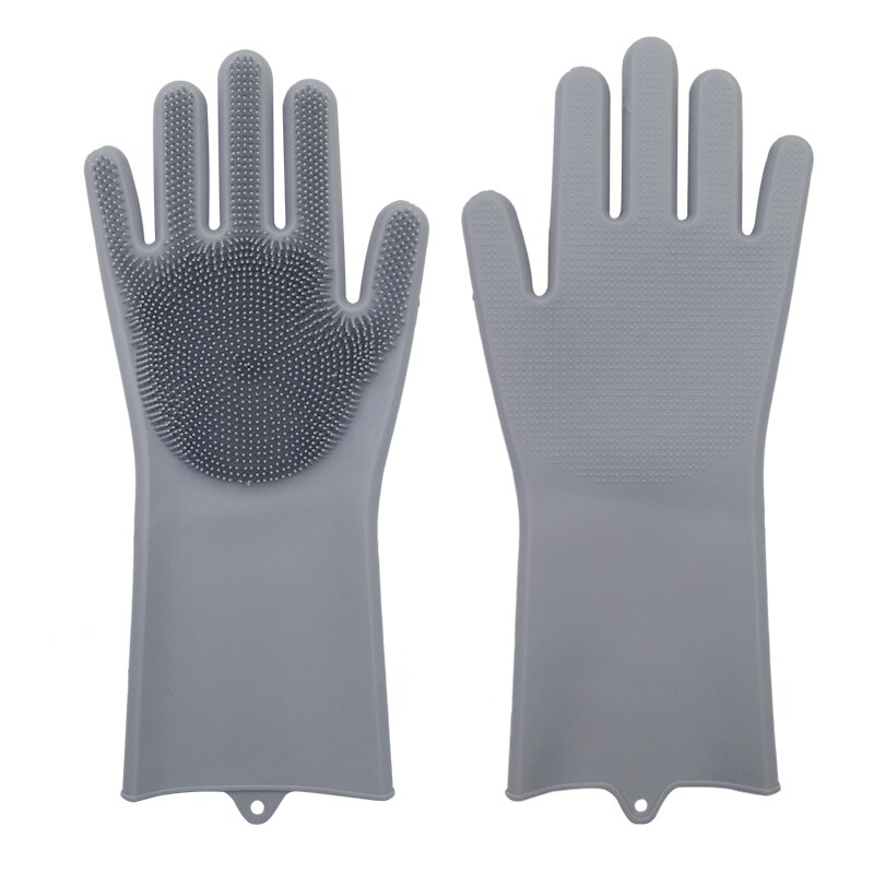1 par opvaskemiddel handsker magiske silikone retter rengøringshandsker med rengøringsbørste køkkenvask husholdning skrubbehandsker