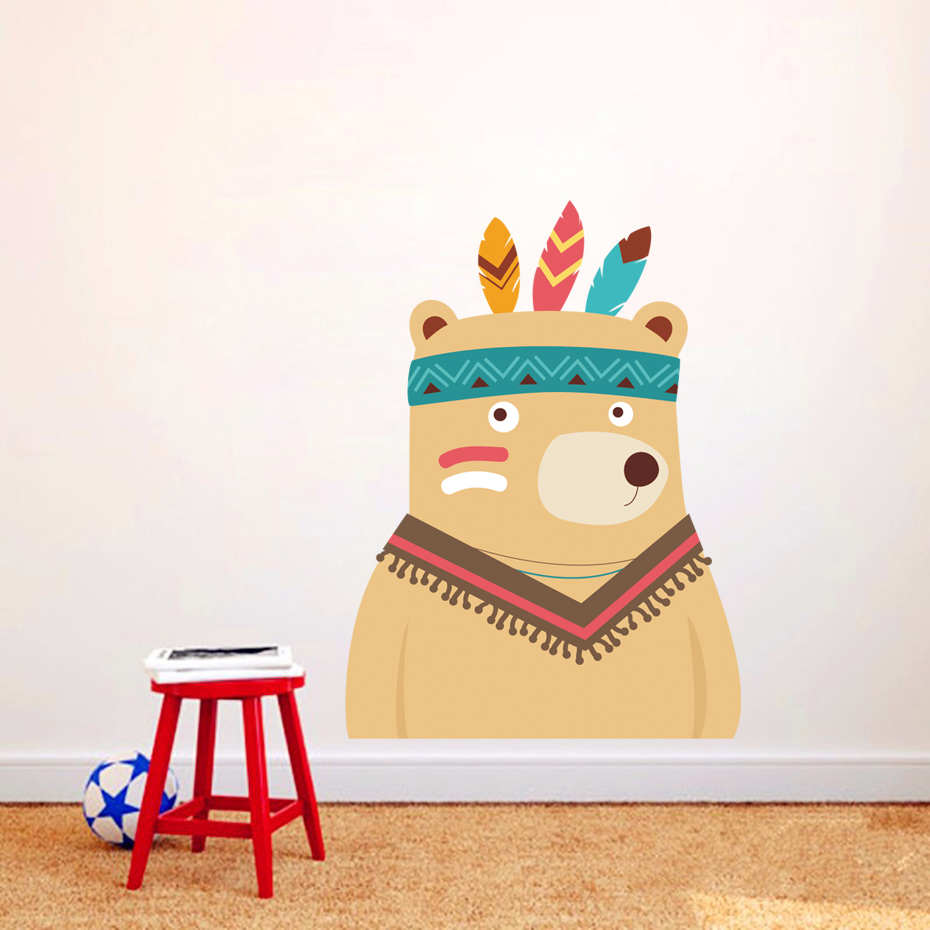 Chasse Tribal bois raton laveur chat mur décalcomanie chambre décor lapin ours autocollants pour pépinière enfants chambre maison murale