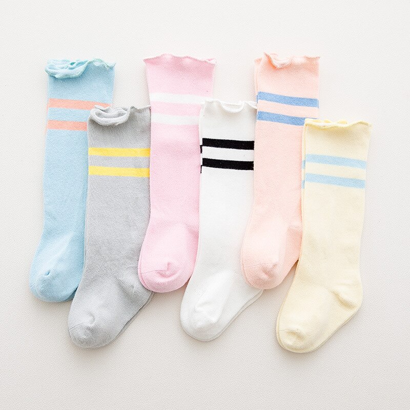 New Stripe Baby Socks Spring Summer Newborn Baby Girl Boy Socks Soft Cotton Kids Infant Toddler Knee High Long Socks Sokken