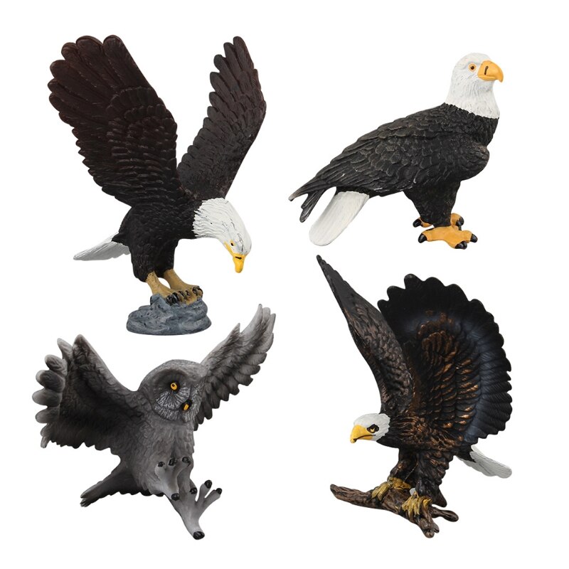 Simulated Bald Eagle Owl Model Realistic Bird Figurines Action Figure Collection 40JC: 4SET