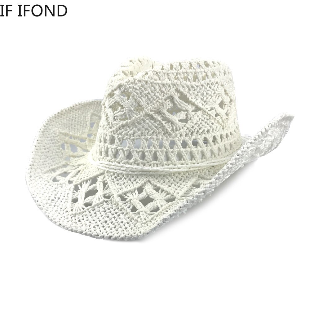 Summer Western Cowboy Straw Hollow Hat Hand Made Beach Felt Sunhats Party Cap Casual Panama Cowgirl Jazz Sun Hat