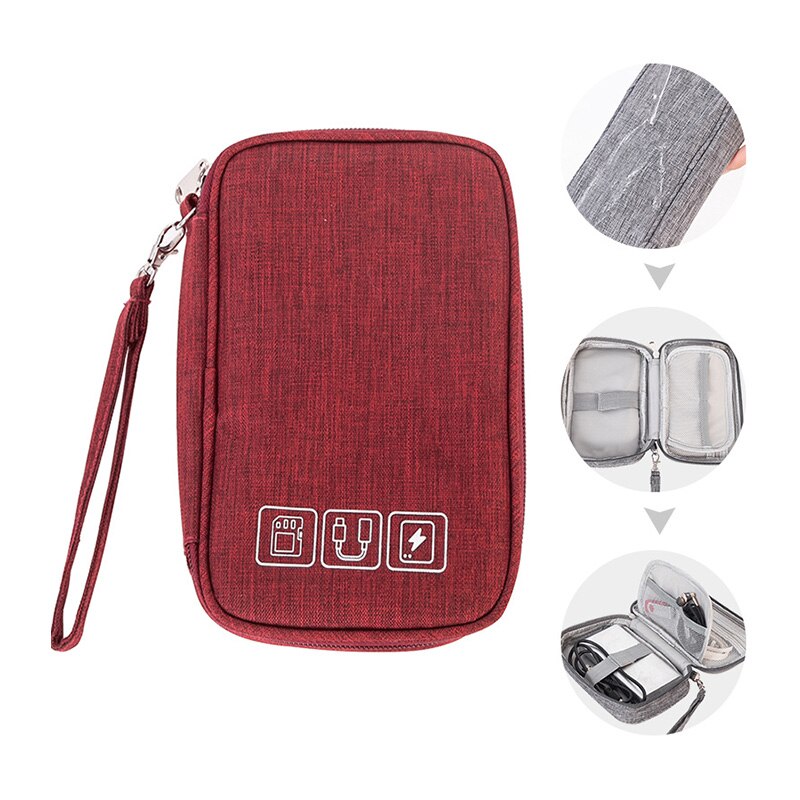 Kabel organisator bag gadget organizer kabel etui bærbart reise elektronisk tilbehør oppbevaringsveske lader headset digital veske: Rød