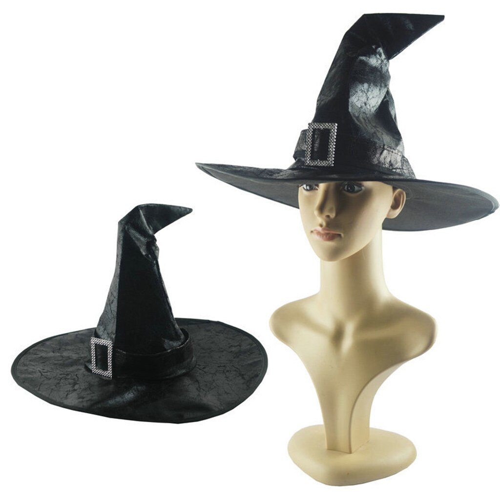 Halloween lue caps dame svart stor rynket heks lue tilbehør for fest rollespill cosplay horn cap