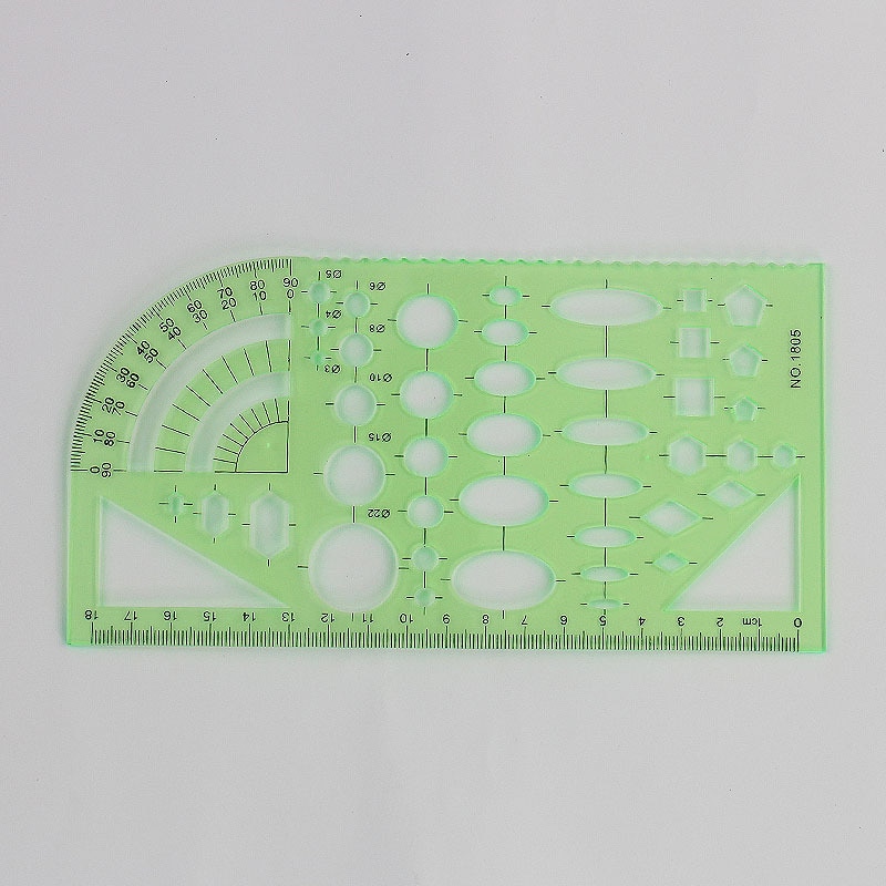 1 pcs Geometry Template Ruler Stencil Drawing Measuring Tool Green Plastic Student Lab Stationery Ruler School Supplies