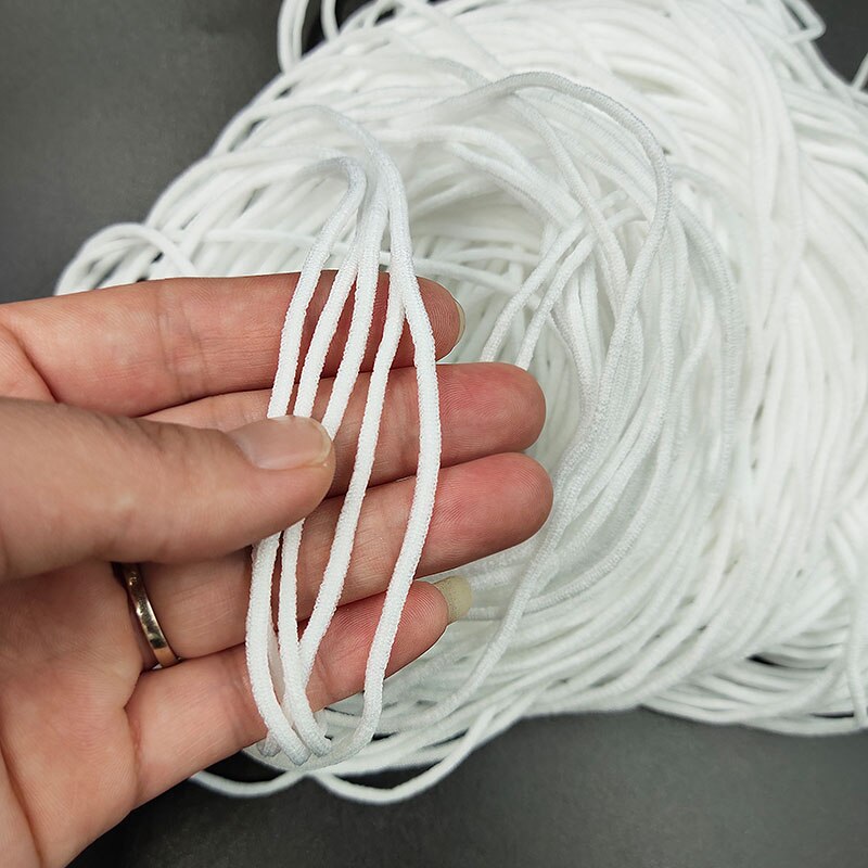 3/5mm muns mask elastiskt band snöre ansiktsmask vit svart rep gummiband tejp öronsnöre rund platt öra hängande gör-det-själv-tillbehör: 3mm vita runda / 30 meter