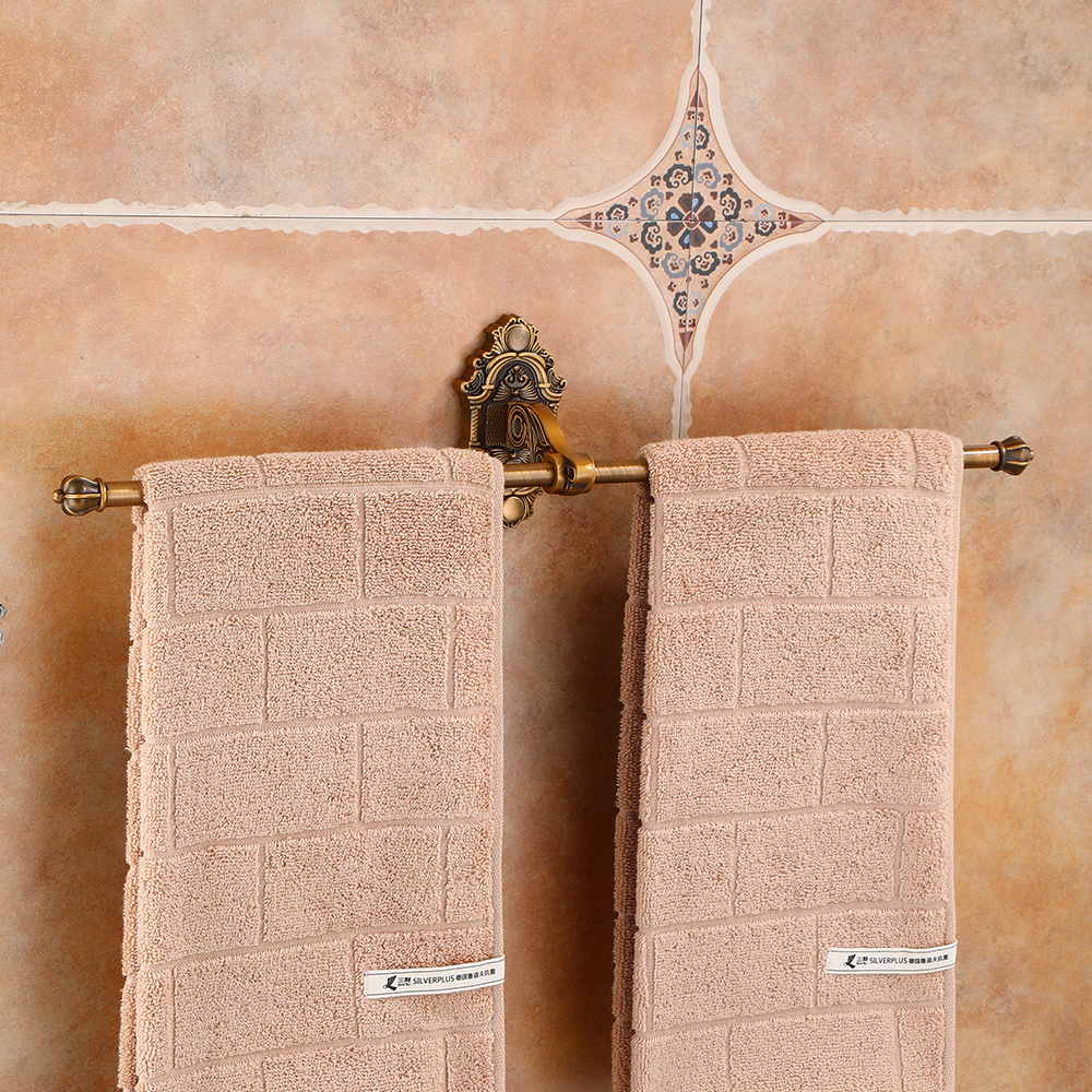 Aluminium opvouwbaar antiek messing badhanddoekrek Actieve badkamerhanddoekhouder Dubbele handdoekplank met haken Badkameraccessoires