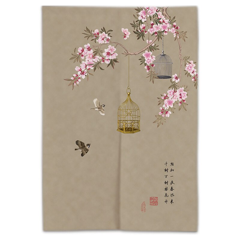 Chinese Bloem En Vogel Deur Gordijn Woonkamer Slaapkamer Half Gordijn Noren Japanse Gordijn Entree Feng Shui Deur Gordijn