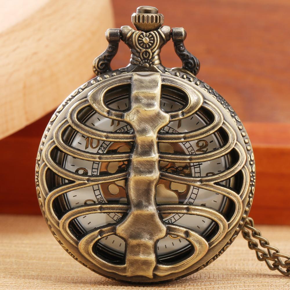 Antik steampunk bronze rygsøjle ribben hule kvarts lommeur kæde halskæde vedhæng sweater kæde vintage til mænd kvinder