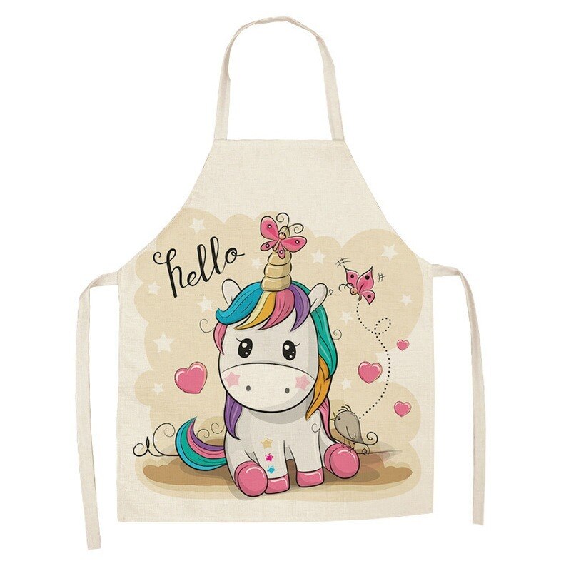 1Pcs Keuken Schort Cartoon Eenhoorn Vlinder Gedrukt Mouwloze Katoen Linnen Schorten Voor Kinderen Mannen Vrouwen Thuis Cleaning Tools