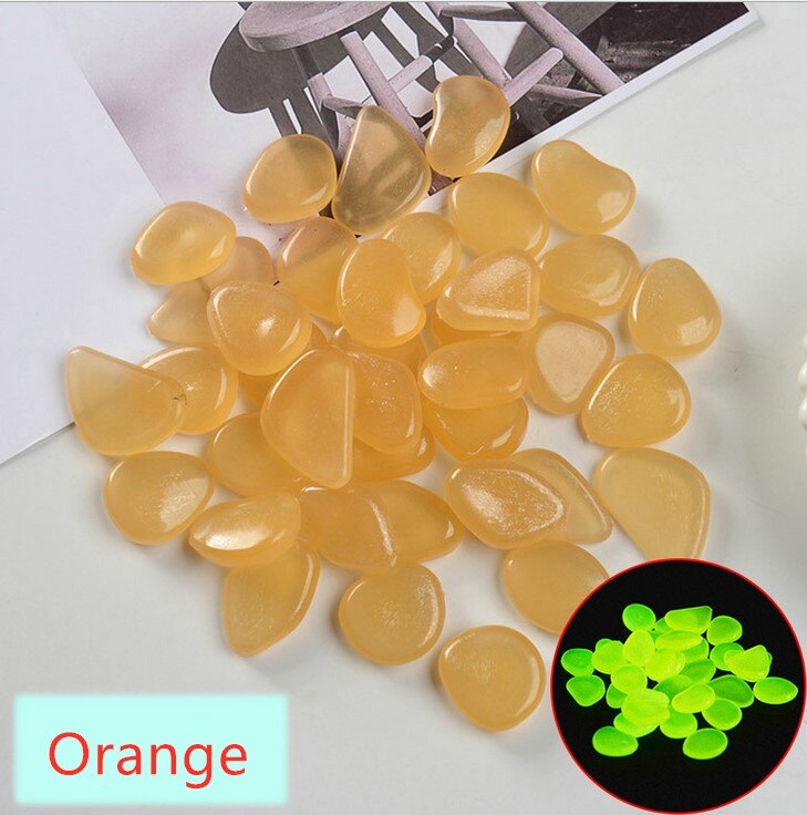 Pedras coloridas que brilham no escuro, pedrinhas luminosas para decoração de jardim, áreas externas, aquários, pedrinhas para decoração, 50 peças: Orange