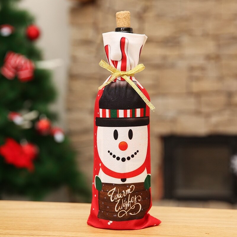 Santa Claus Snowman Wine Bottle Cover Red Wine Bags Pretty Christmas Decoration Supplies Xmas Home Ornaments: Snowman