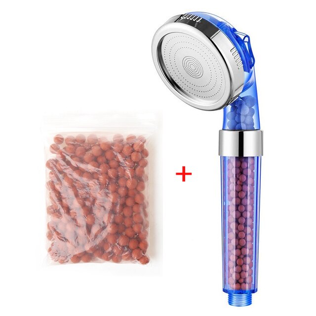 Zhangji recién llegado 3 funciones de alta presión cabezal de ducha de SPA ahorro de agua ducha accesorio de baño Filtro de aniones ducha: blue shower set B