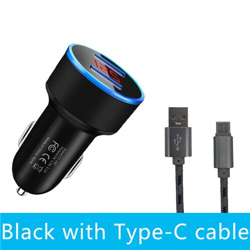 BSLIUFANG podwójna ładowarka USB szybkie ładowanie 3.0 dla adaptera telefonu dla Huawei Mate 30 Tablet telefon komórkowy ładowarka samochodowa szybka ładowarka: Black with Type-C