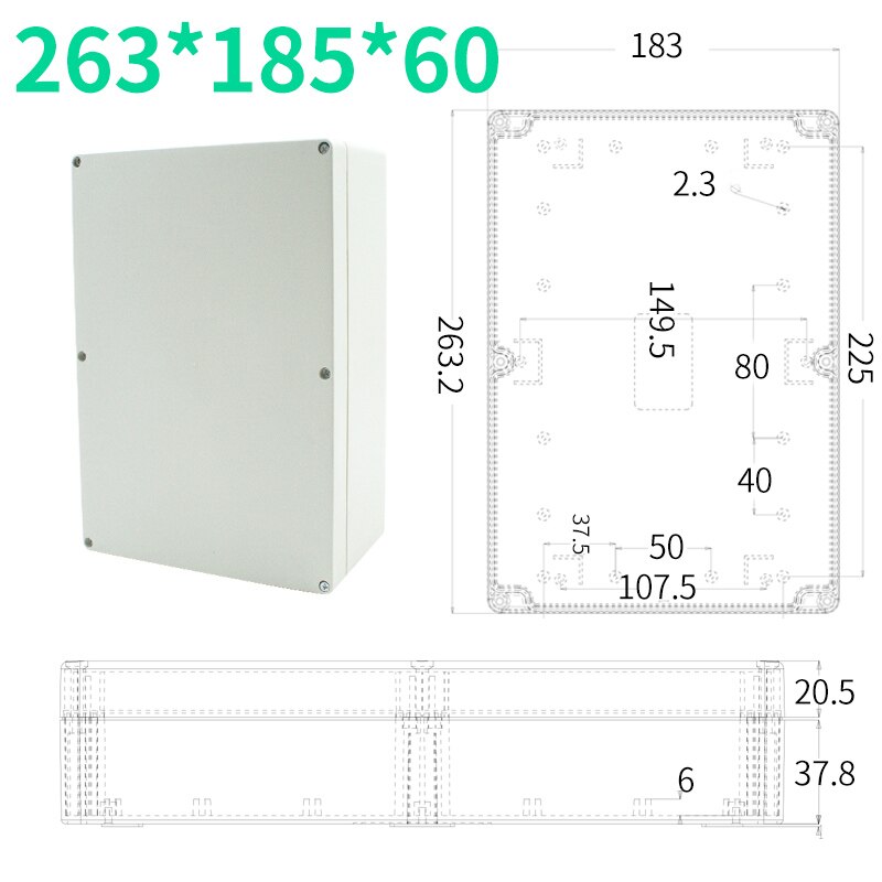 Vandtæt boks plastik kabinet elektronisk projekt instrument kasse elektrisk projekt boks udendørs samleboks hus 263*185: 263 x 185 x 60