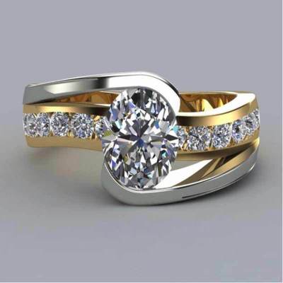 Mode Two Tone Vinger Ringen Voor Vrouwen Met Midden Ovale Cubic Zircon Crystal Stone Paar Trouwringen Trendy Sieraden