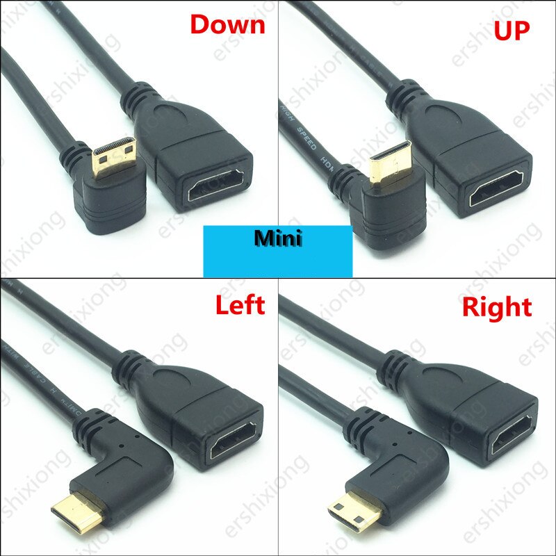 Cable HDTV macho a hembra, adaptador Mini Micro HD, ángulo recto de 90 grados, arriba, abajo e izquierda, macho a HD, Cable de extensión AF