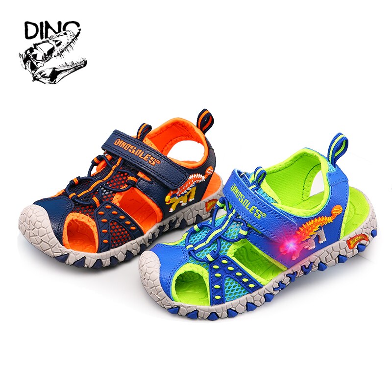 Dino Dinosaurus Led Knippert Zomer Sandalen 4-8Y Jongens Kinderen Cut-Outs Gesloten Teen Little Kids Beach Vlekken Schoenen anti-Slip