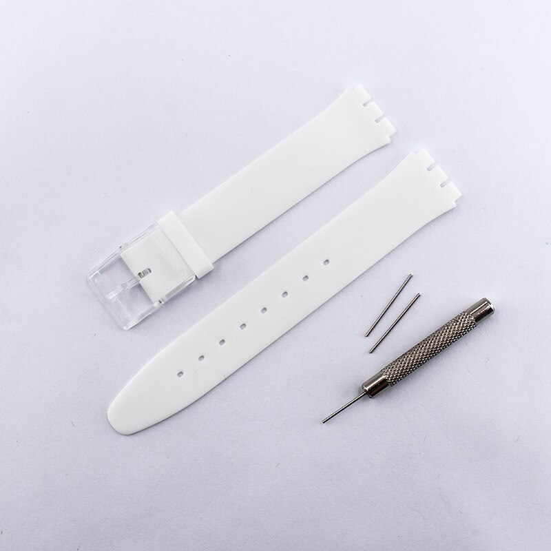 Accesorios para reloj, correa de silicona de 16mm, hebilla pin para series Swatch piel SFK397 SFK360 SFK361, correa de reloj para mujeres y niños: Blanco