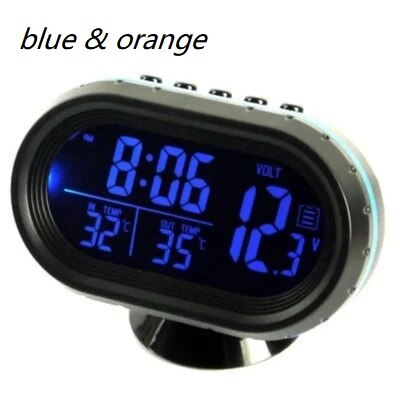 Wielofunkcyjny zegar temperatury samochodu woltomierz termometr samochodowy zegar elektroniczny samochód noc lekki zegar dostaw: Pomarańczowy