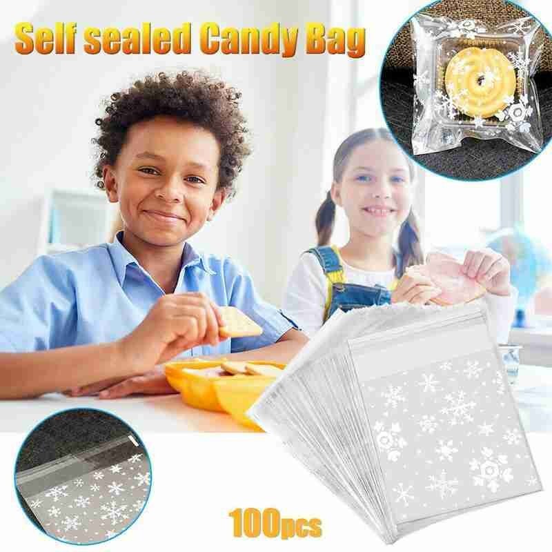 100 Stuks Bakken Cookie Bag Westpunt Zak Witte Sneeuwvlok Transparante Candy Zelfklevende Tas Cellofaan Verpakking Zak