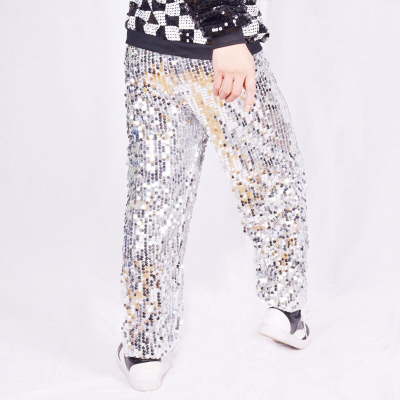 Hip Hop Costumes Men Silver Sequin Pants Street Dance Trousers Male Jazz Performance Cloting Modern Rave Stage Outfit DN5051