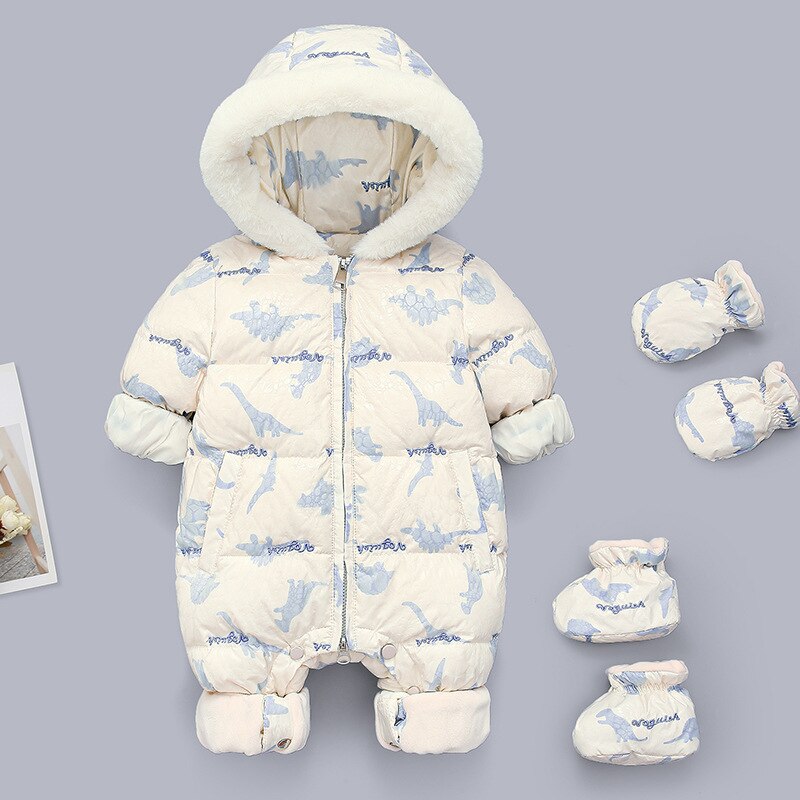 Olekid Russische Winter Baby Rompertjes Hooded Plus Fluwelen Warm Pasgeboren Snowsuit Baby Meisjes Overalls Peuter Jongens Jumpsuit: Blauw / Pasgeboren