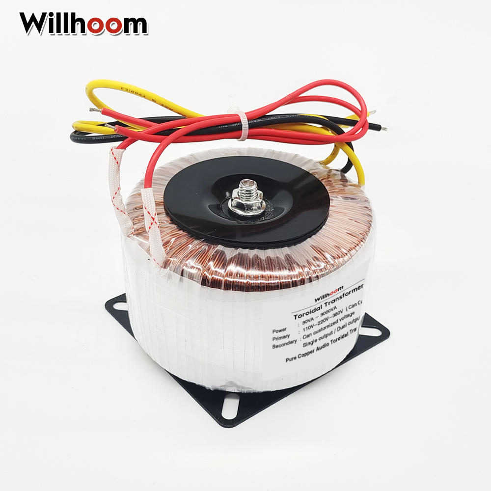 Transformador toroidal 50w, saída dupla, 3 fios, 9v-0-9v/12v-0-12v/24v-0-24v, fio de cobre, amplificador de áudio, entrada 220v 110v, núcleo de anel