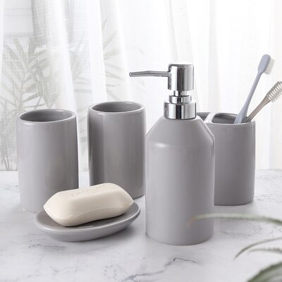 Roze Keramische Badkamer Toilettas Set-Pure Kleur Badkamer Vijf Stuk Set-Huishoudelijke Accessoires Set-Druk Fles-Badkamer Kit Suppli: D