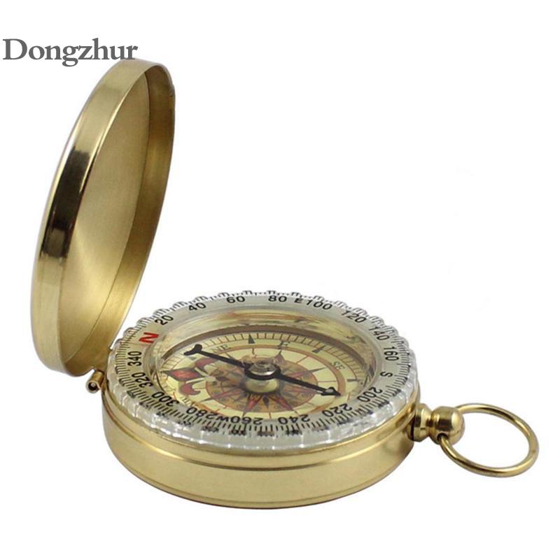luminous Outdoor Camping Hiking Portable Pocket Brass Gold Color Copper Compass Navigation with Noctilucence Display