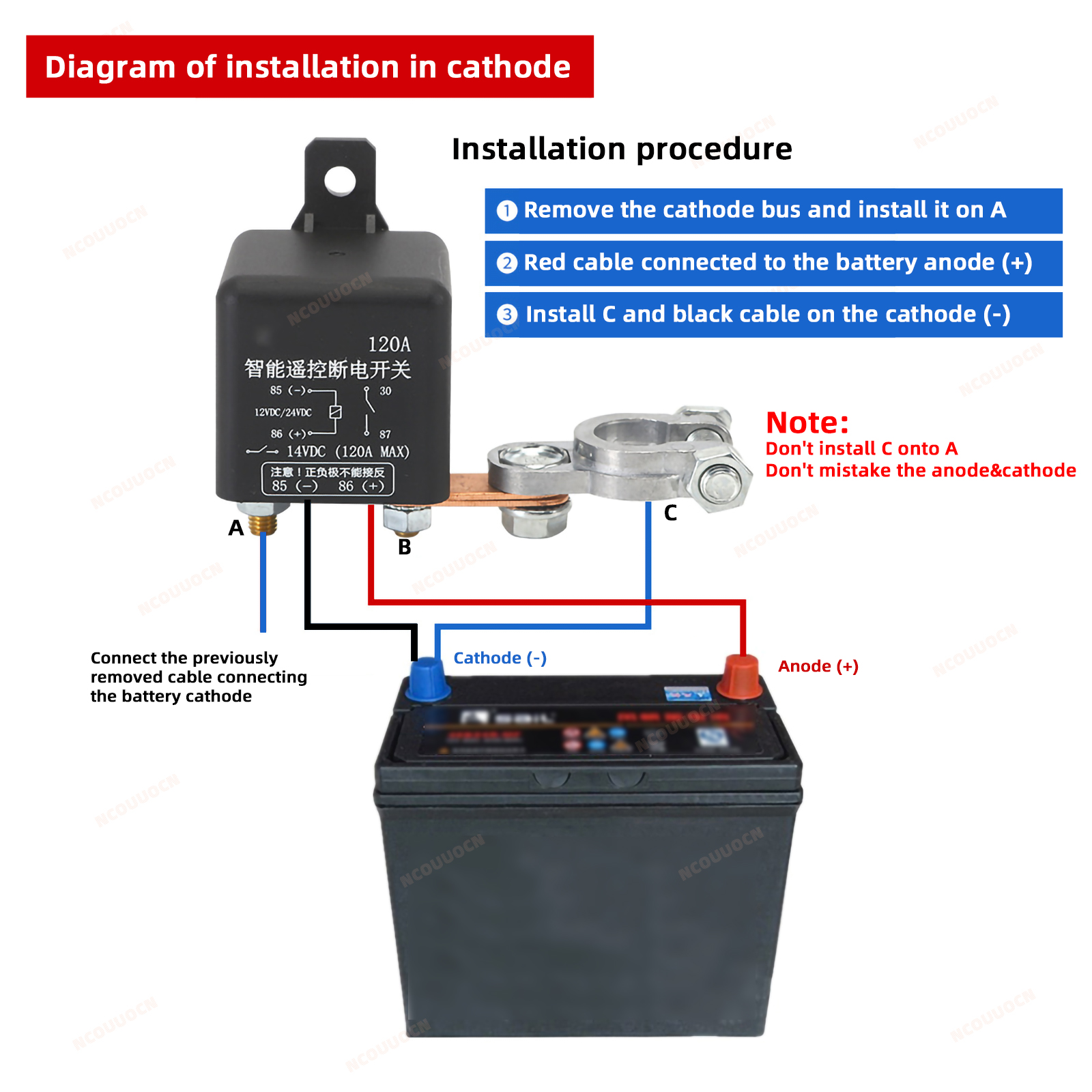 Relais de commutateur de commande à distance sans fil pour voiture, déconnexion de batterie de voiture, interrupteur d'isolateur de coupure 12V/24V 120A/200A