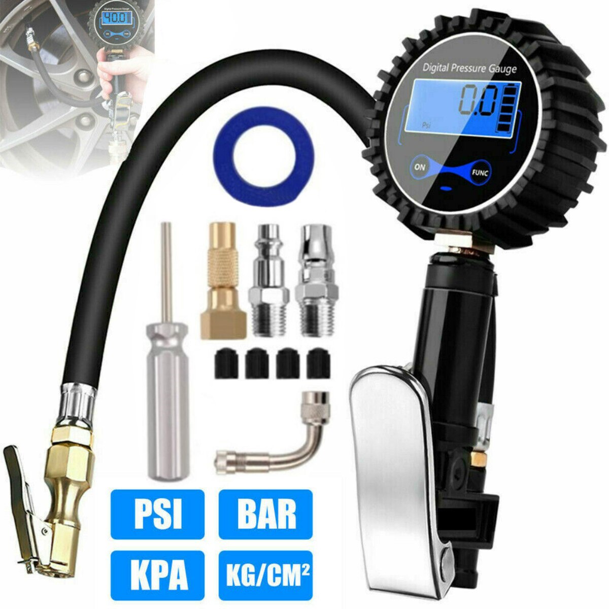 200 psi lcd-display dæktryksmåler digital dæk tester lufttryk manometer hurtigkobling til bil lastbil motorcykel