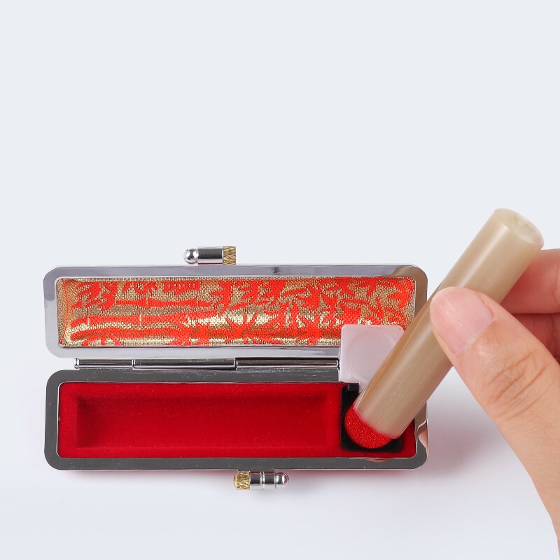 Boîte de rangement Portable de petits sceaux chinois ronds avec tampon encreur, coffret de collecte de sceaux privés avec nom, sceau à graver