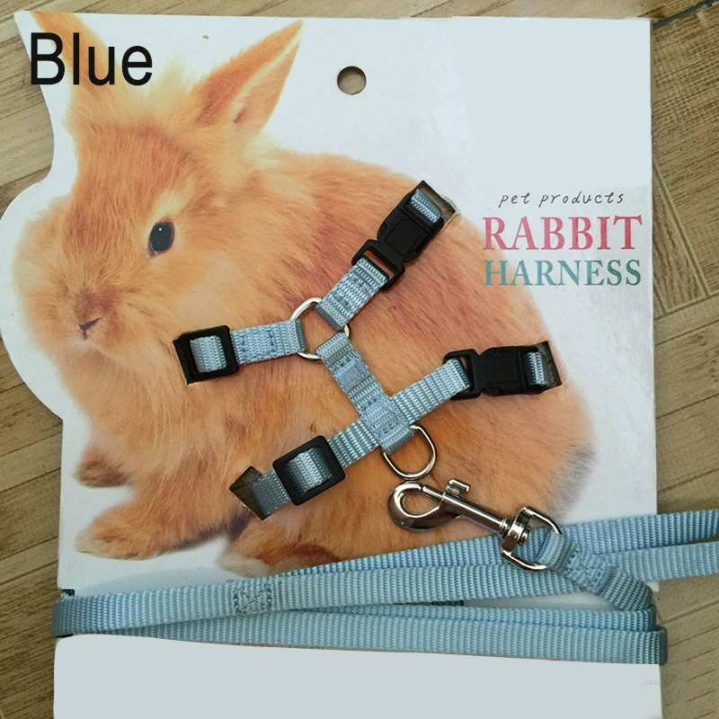 Kæledyr kanin blødt sele snor justerbar kanin trækkraft reb til løbende gang wxv: Blå