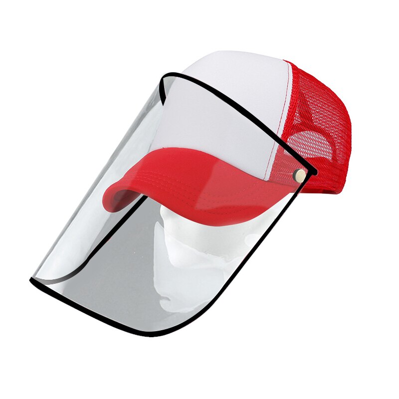 Anti-Spitting Beschermende Baseball Cap Met Stofdicht Transparant Cover Outdoor Gezicht Cover Caps H7JP: red and white