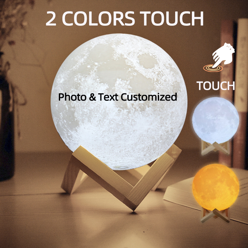 Lampe lunaire personnalisée avec impression 3D, texte Photo personnalisé, veilleuse, Rechargeable par USB, anniversaire, fête des mères, lunaire de saint-valentin: Rouge / Bleu